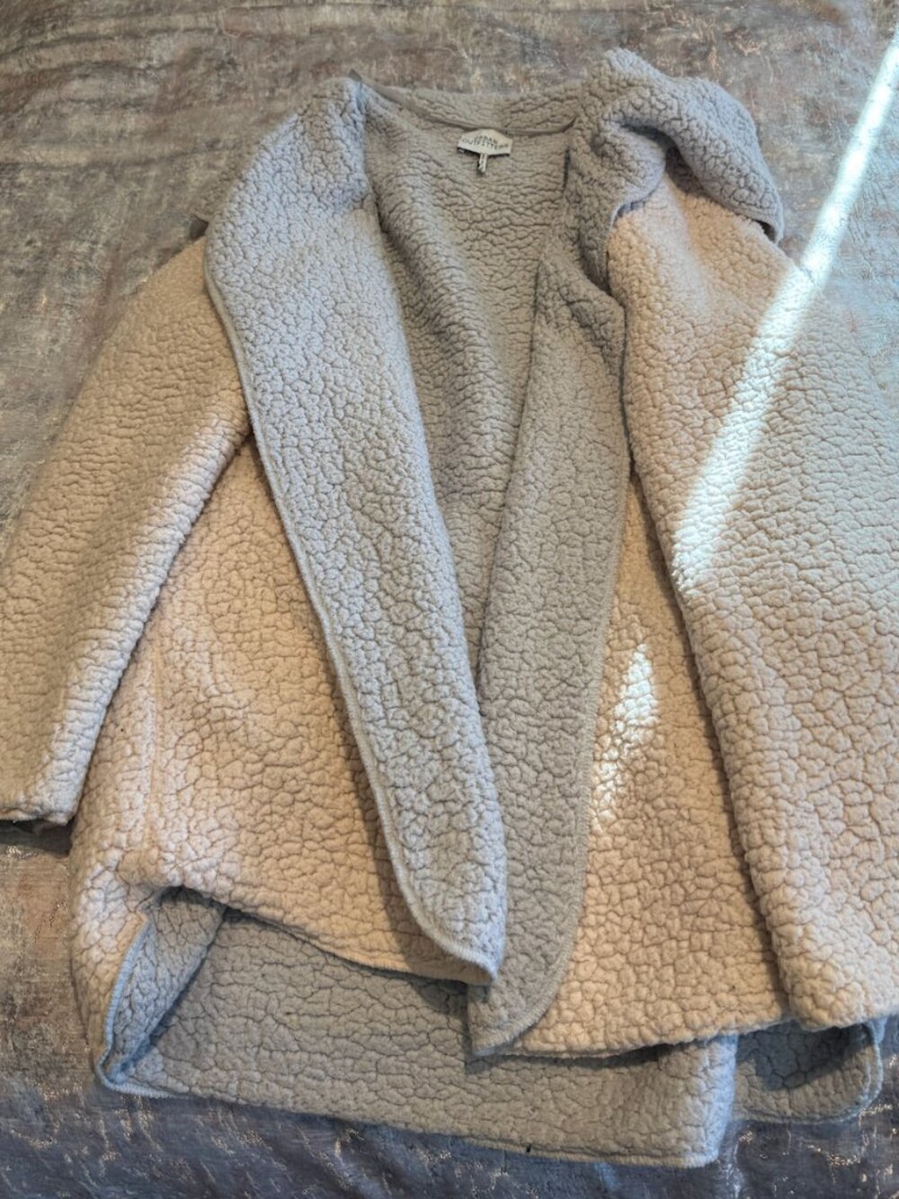 Urban Outfitters Sherpa Teddy Open Front Cardigan Jacket | Gray Cream | Size M/L